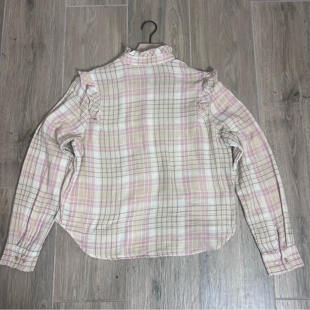 Christy Dawn Plaid Flannel Blouse Top Shirt Cottagecore Ruffle Button Western - Picture 13 of 16